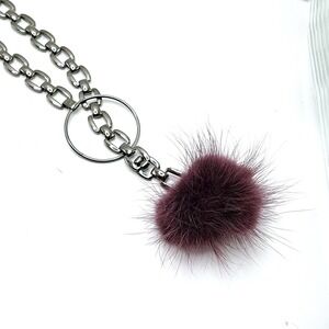 Pom Pom Necklace 24" Purple Gunmetal Chain Goth Whimsigoth Lariat